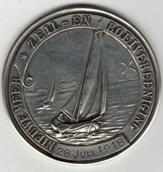 1918 Dutch Silver Award Medal For The Nieuwe Meer Boating & Sailing Association