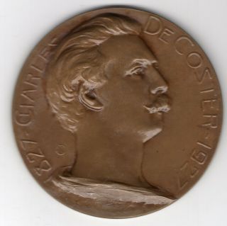1927 Belgium Medal To Honor Charles De Coster,  Engraved By Alf Mauquoy