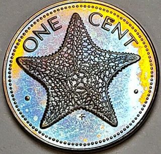 1970 Jamaica One Cent Bu Unc Multi - Color Toned Coin