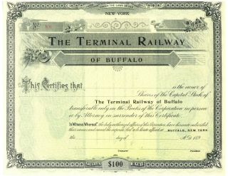 Terminal Railway Of Buffalo.  Stock Certificate.  York
