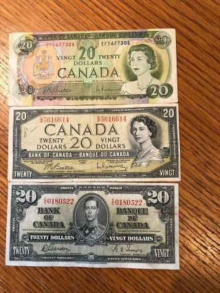 1937/1954/1969 Canadian 20 Dollar Bank Notes
