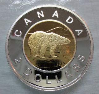 2010 Canada Toonie Proof Silver With Gold Plate Two Dollar Coin