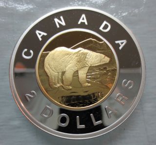 2009 Canada Toonie Proof Silver With Gold Plate Two Dollar Coin