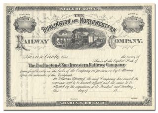 Burlington And Northwestern Railway Company Stock Certificate (1800 