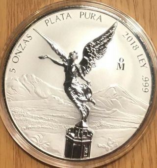 2018 Silver 5 Oz Libertad Reverse Proof Coin Mexico 5 Onzas