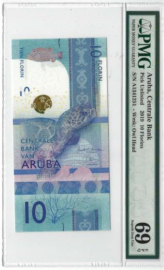 P - Unl 2019 10 Florins,  Aruba Centrale Bank,  Issue,  Pmg 69epq,  Gem,