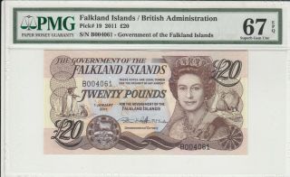Falkland Islands £20 2011 P - 19 Pmg Gem Unc 67 Epq