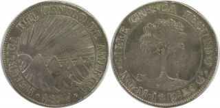 1827 Ng M Central American Republic 8 Reales Xf Guatemala Km 4 Silver 16