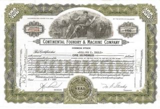 Continental Foundry & Machine Company 1953 Steel Old Stock Certificate Share
