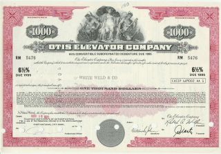 Otis Elevator Company Bond Stock Certificate United Technologies