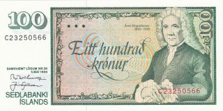 100 Kronur Unc Crispy Banknote From Iceland 1986 Pick - 54