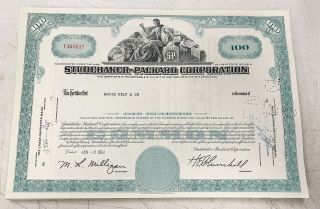 Studebaker - Packard Corporation 100 Share Stock Certificate 1961