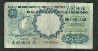 Malaya & British Borneo 1959 1 Dollar P 8 Circulated