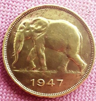 Belgian Congo :nice Graded 5 Francs 1947 Elephant Km 29 Xf