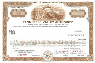 Tennessee Valley Authority.  Specimen.  Stock - Size Bond Certificate