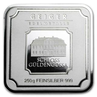 250 Grams (8.  05 Ozt) Geiger Edelmetalle 999 Feinsilber (fine Silver) Bar Bs77474