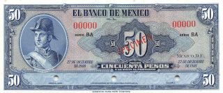 México 50 Pesos 22.  12.  1948 Series Ba Specimen Uncirculated Banknote Me50