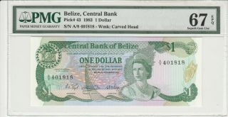 Belize 1 Dollar 1983 P - 43 Pmg Gem Unc 67 Epq