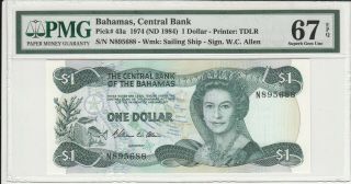 Bahamas 1 Dollar 1974 (nd 1984) P - 43a Pmg Gem Unc 67 Epq