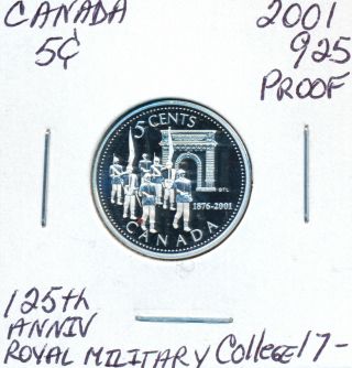 Canada Proof Sterling Silver 5 Cents 2001 125th Anniv.  Royal Military College