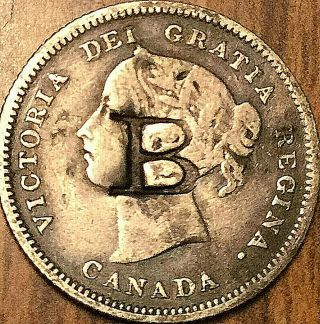 1885 Canada Silver 5 Cents Coin - Counterstamped