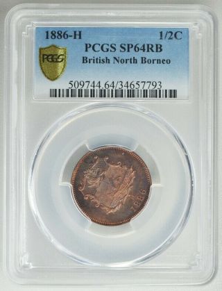 British North Borneo 1/2 Cent 1886 - H Pcgs Sp64rb Bronze