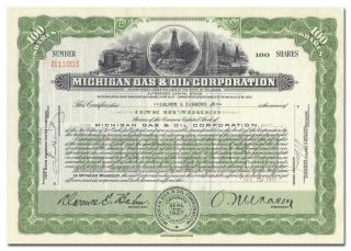 Michigan Gas & Oil Corporation Stock Certificate (vignette)