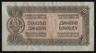 YUGOSLAVIA (P050b) 10 Dinara 1944 VF, 2