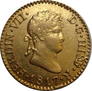 1817 Spain 1/2 Escudo - Ferdin Vii - Madrid Gj Gold Coin