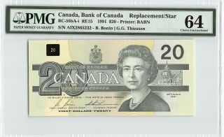 Canada 1991 Bc - 58ba - I Pmg Choice Unc 64 20 Dollars (bonin - Thiessen) Replacement