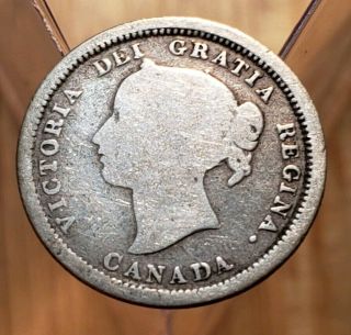 1870 Wide Rim Canada Queen Victoria 5 Cents Silver Coin