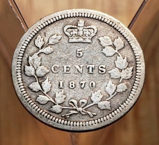 1870 Wide Rim Canada Queen Victoria 5 Cents Silver Coin 2