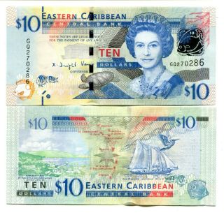 East Caribbean 10 Dollars Nd (2015) P - 52b Unc