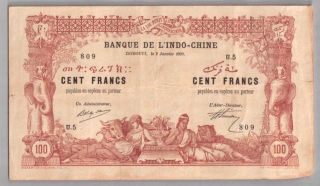 561 - 0121 French Somaliland | Djibouti,  100 Francs,  1920,  Pick 5b,  Vf