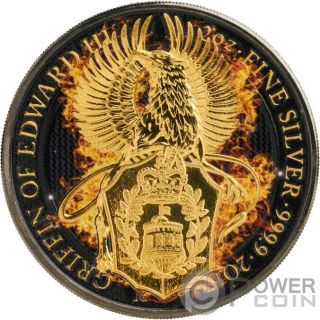 Burning Griffin Queen Beasts 2 Oz Silver Coin 5£ United Kingdom 2017