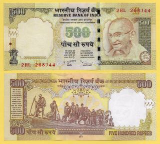 India 500 Rupees P - 99f 2011 Letter E,  Sign.  Subbarao Unc Banknote