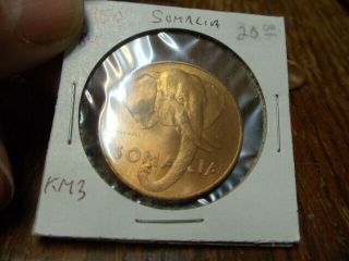 1950 Somalia 10 Centesimi Red Brilliant Uncirculated Elephant Coin