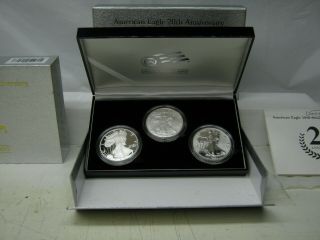 2006 American Eagle 20th Anniversary 3 Silver Coin Set Proof,  Reverse Proof,  Unc 2
