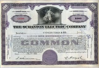 Scranton Electric Company Stock Certificate Pennsylvania Power