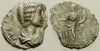 006.  Roman Silver Coin.  Julia Domna.  Ar Denarius.  Rome.  Hilaritas.  Aef