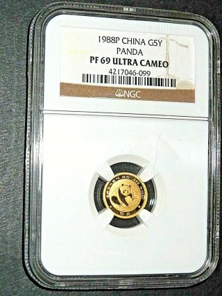 1988p,  1/20 Oz.  China Gold Panda,  5 Yuan,  Ngc Pf - 69 Ultra Cameo