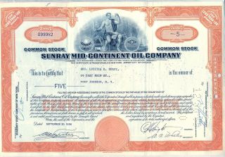Sunray Mid - Continent Oil Company Stock Certificate Gas