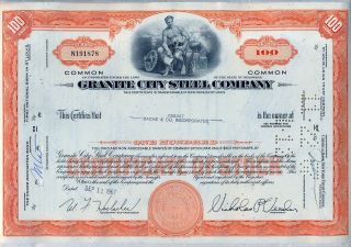 Granite City Steel Company Stock Certificate Orange