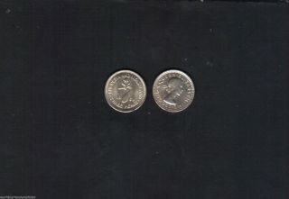 Rhodesia & Nyasaland 3 Pence 1955 Or 1956 X 1 Young Queen Unc Flower Money Coin