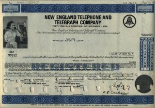 England Telephone & Telegraph Company Bond Stock Certificate