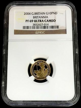 2004 Gold Great Britain Only 929 Minted 10 Pounds Ngc Proof 69 Ultra Cameo