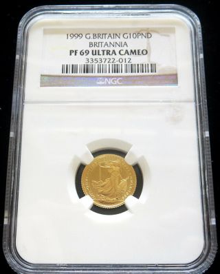 1999 Gold Great Britain 1,  058 Minted 10 Pounds Ngc Proof 69 Ultra Cameo