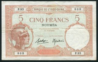 France Caledonia Noumea 5 Francs 1926 Banque De L 