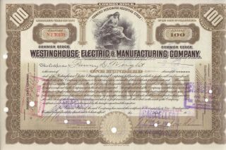 1916 Westinghouse Electric & Manufacturing Co Stock Certificate