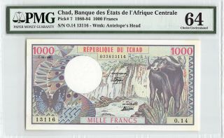Chad 1980 P - 7 Pmg Choice Unc 64 1000 Francs